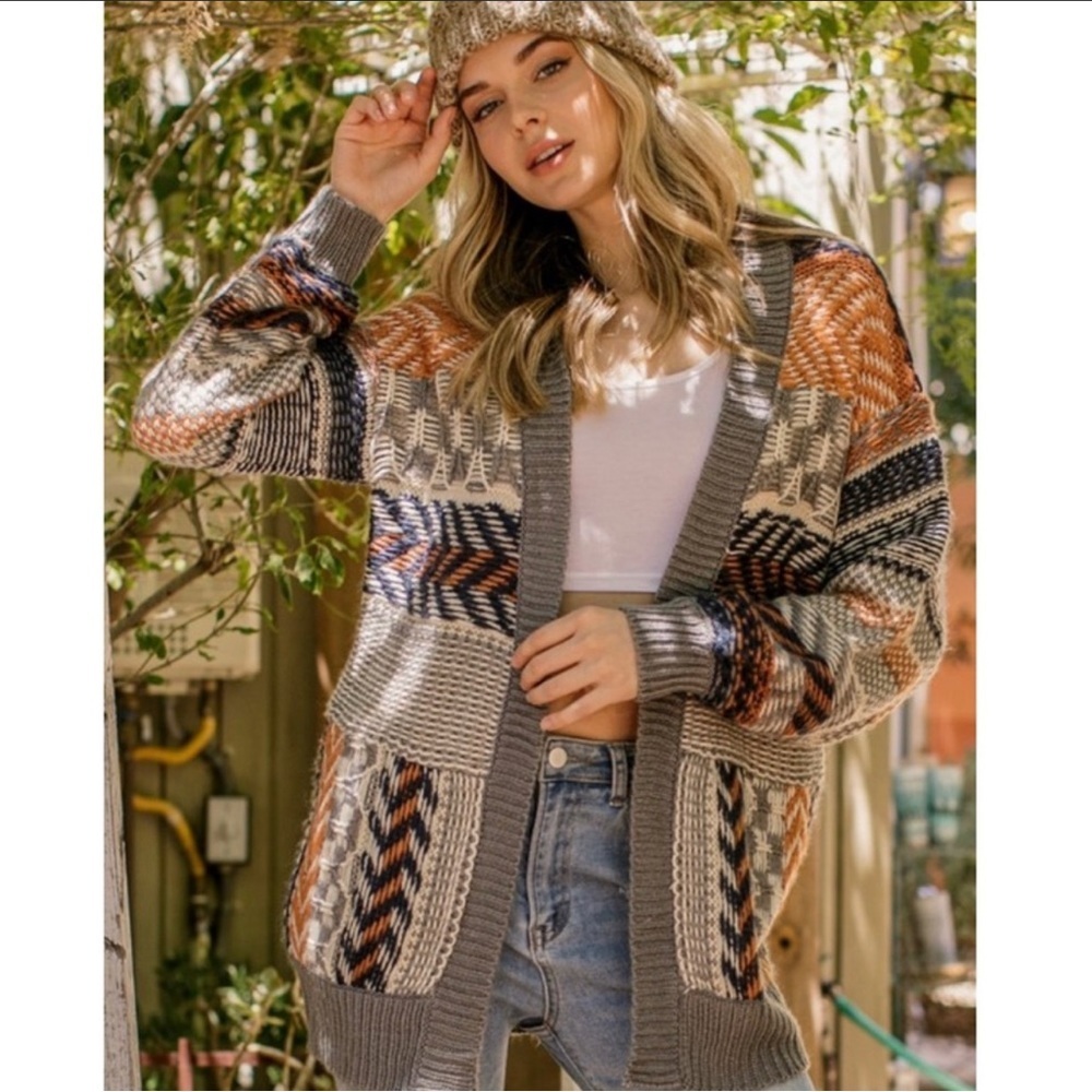 Open Multi Color Cardigan Sweater - Picture 6 of 9